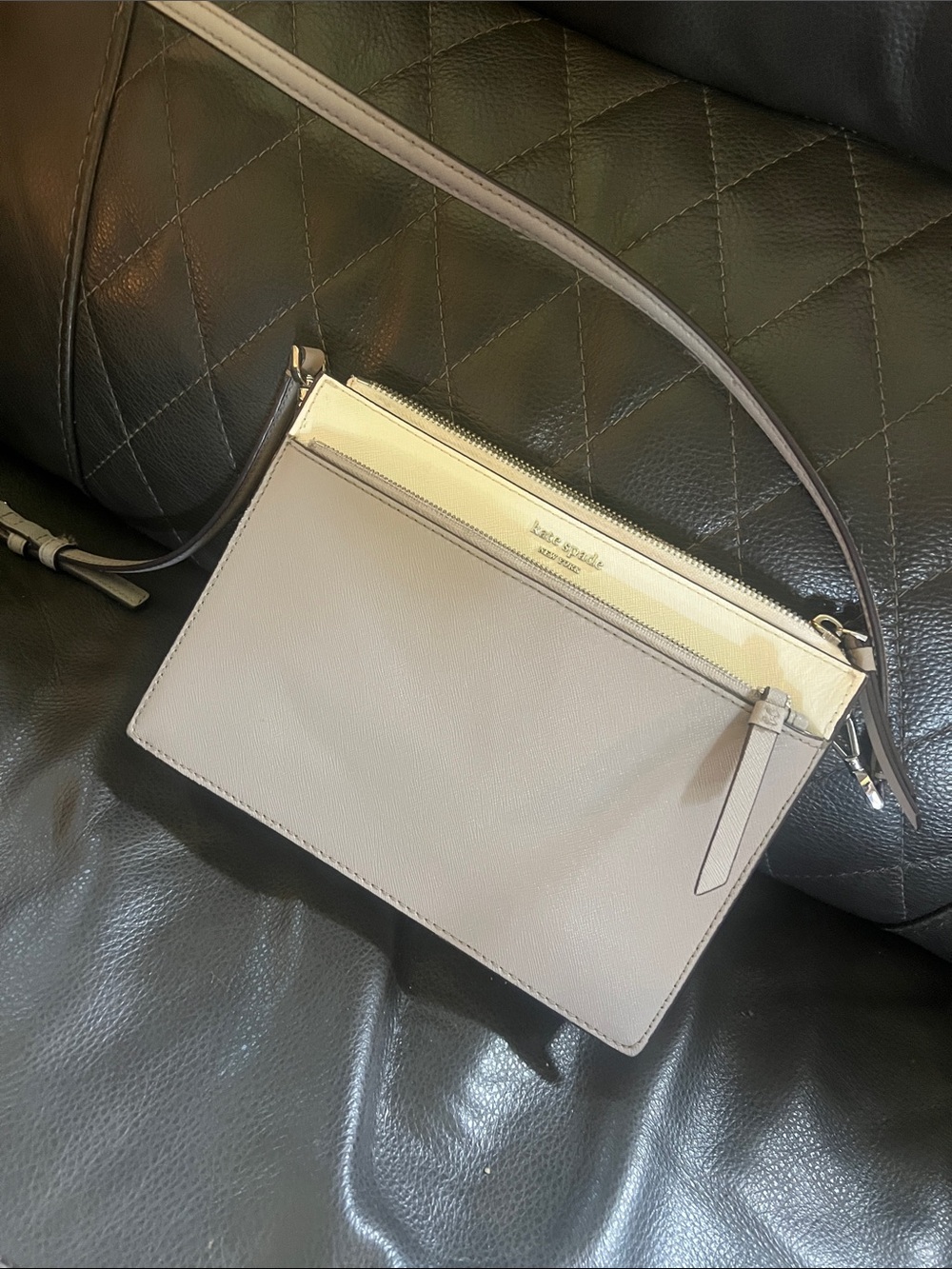 kate spade Pebble Leather Crossbody in Light Taupe and Cream